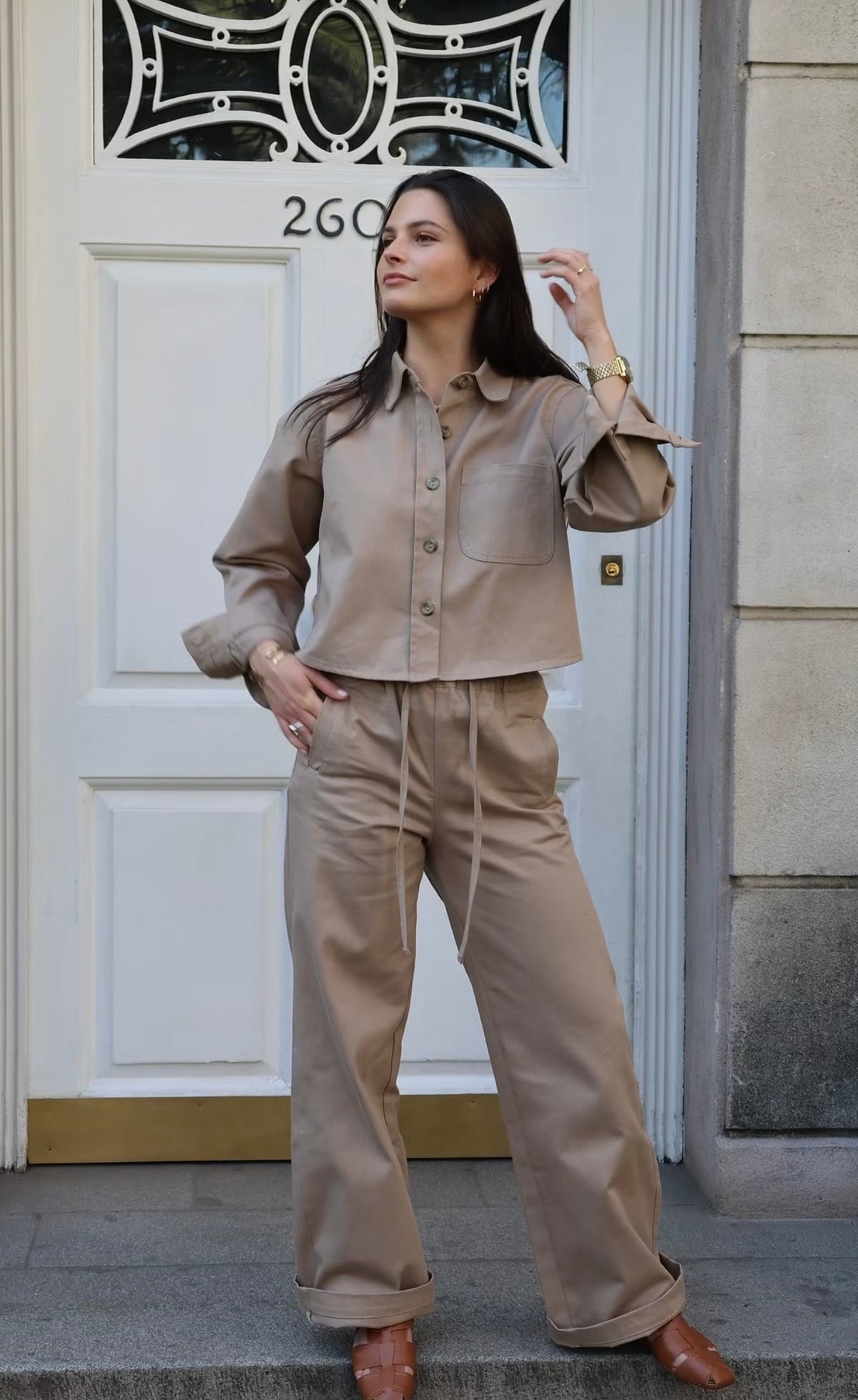 Conjunto denim beige